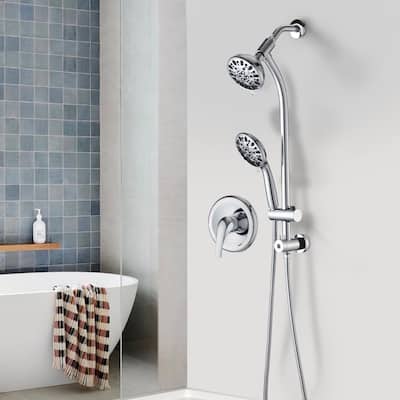 YASINU Drill-Free Slide Bar Combo Rain Showerhead Dual Shower Head Spa System with Valve
