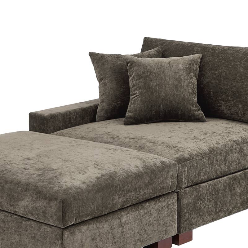 Modern Chenille Chaise Lounge Set with Ottoman