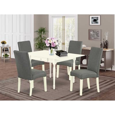 HomeStock 5-Pc Linen White Finish Solid Wood Top - Dining Room Set with Dropleaf - Seats 4