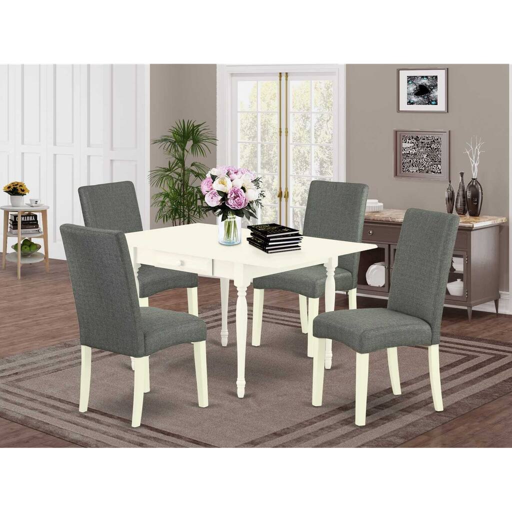 HomeStock 5-Pc Linen White Finish Solid Wood Top - Dining Room Set with Dropleaf - Seats 4