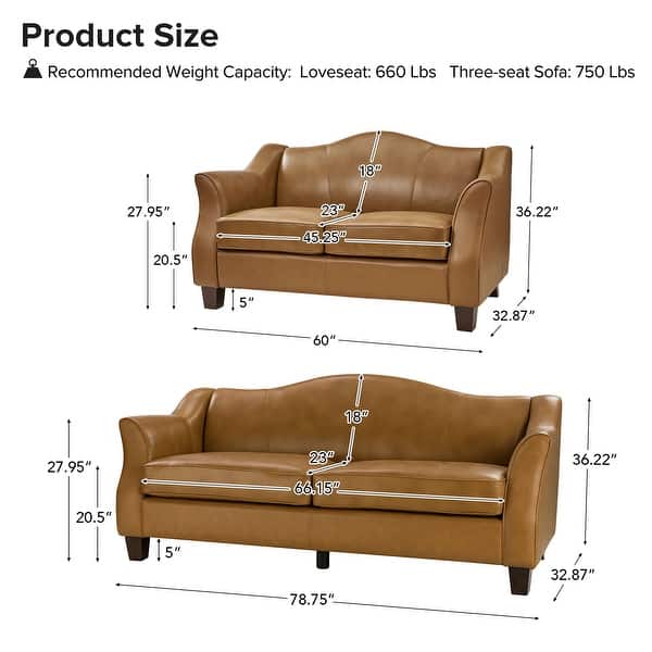 dimension image slide 2 of 3, Franco Traditional Genuine Leather Sofa Set of 2 by HULALA HOME