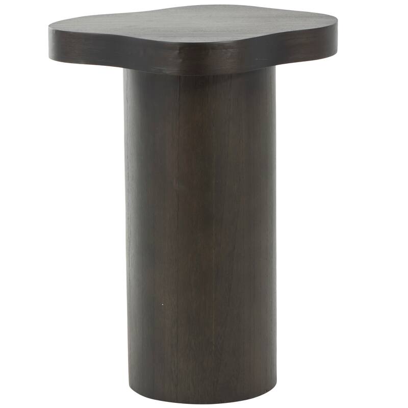 Black or Brown Wood Pedestal Side End Accent Table with Rounded Square Top