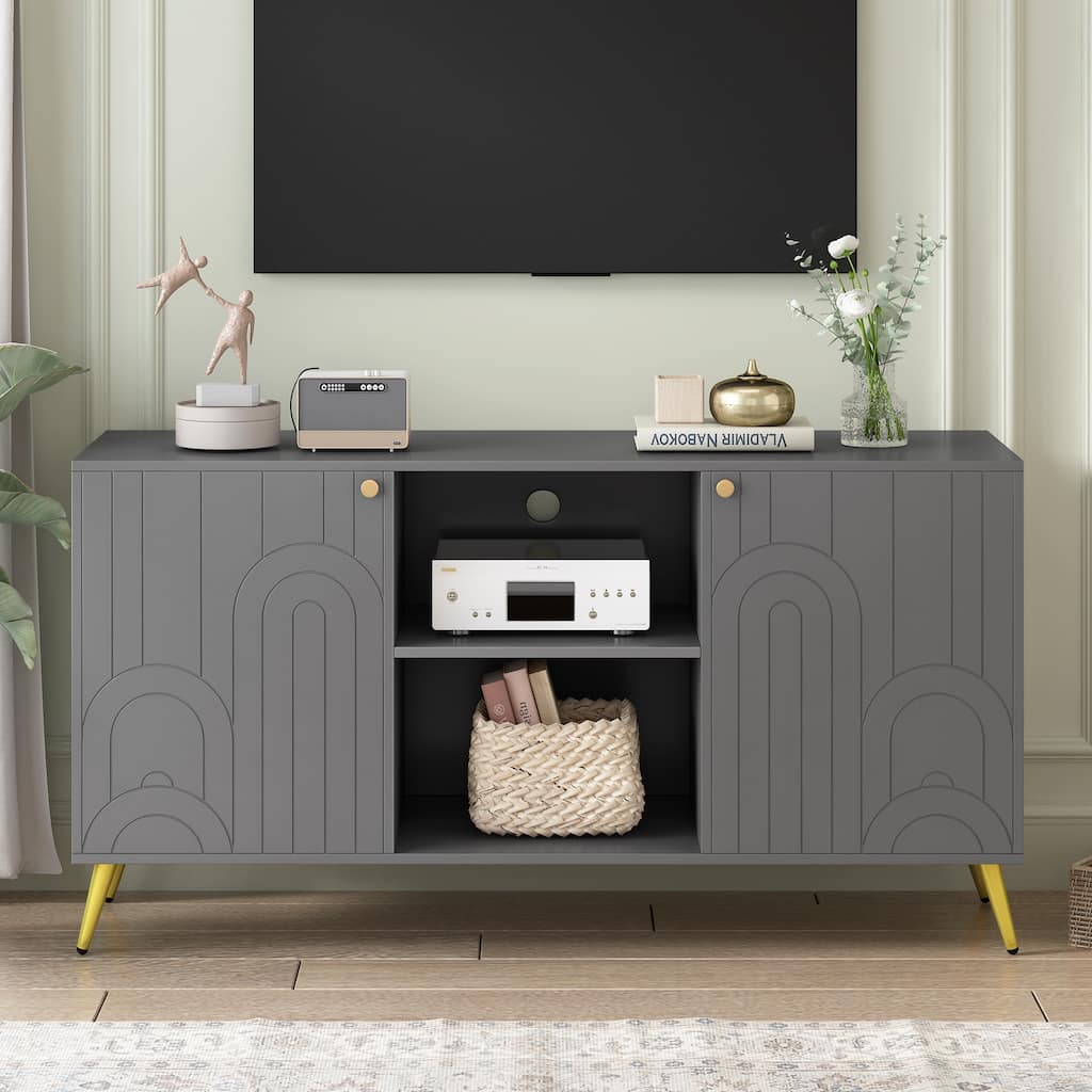 53.1" TV Stand with Gold Metal Legs and Open Shelves