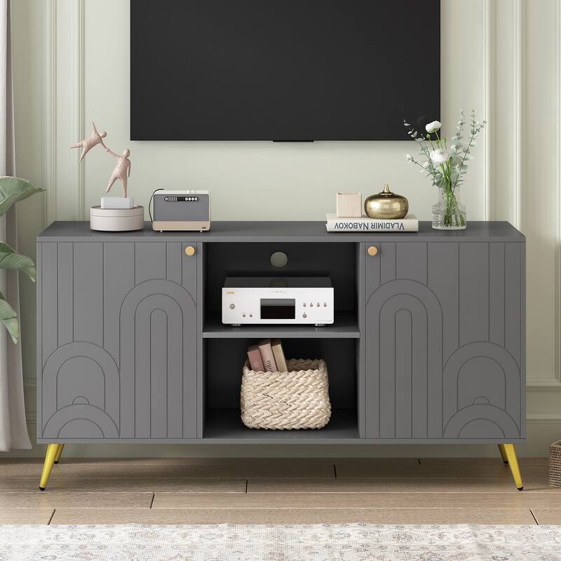 Roomfitters Modern TV Stand for up to 55 Inch TV, Media Console with Adjustable Shelf, Metal Legs and Handles