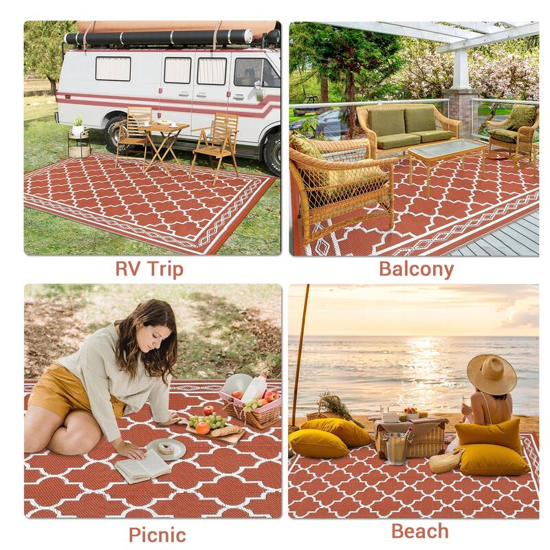 Outdoor Rug Waterproof Reversible Rug Outside Plastic Carpet, Stain & UV Resistant Portable RV Rug
