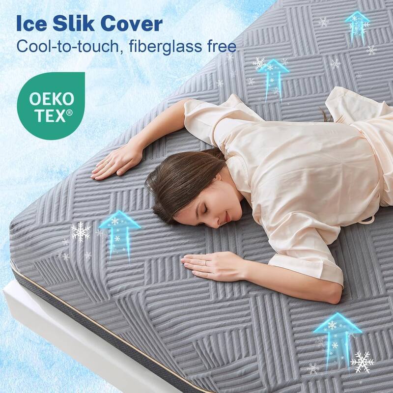 12 in. Premium Cooling Green Tea/Gel Memory Foam Mattress with Ice Silk Cover, Luxury Extra Firm Mattress for Back Pain