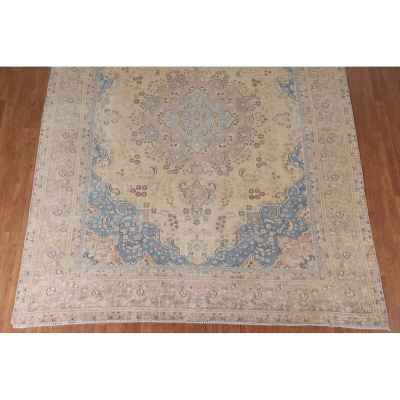 Hand Knotted Oriental 100% Wool Carpet Traditional Floral Yellow & Gold Mashad Area Rug - 11' 11'' X 9' 5''