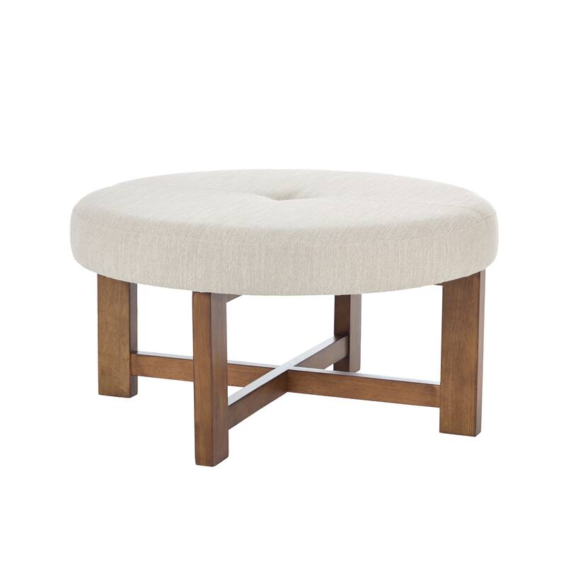 Christopher Knight Home - Marlowe Modern Round Faux Leather Ottoman Coffee Table with Tufted Top and Wood Base