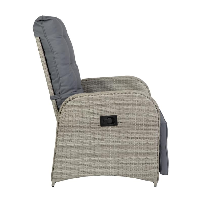 Indoor/Outdoor Wicker Rattan Recliner with Flip-Up Side Table