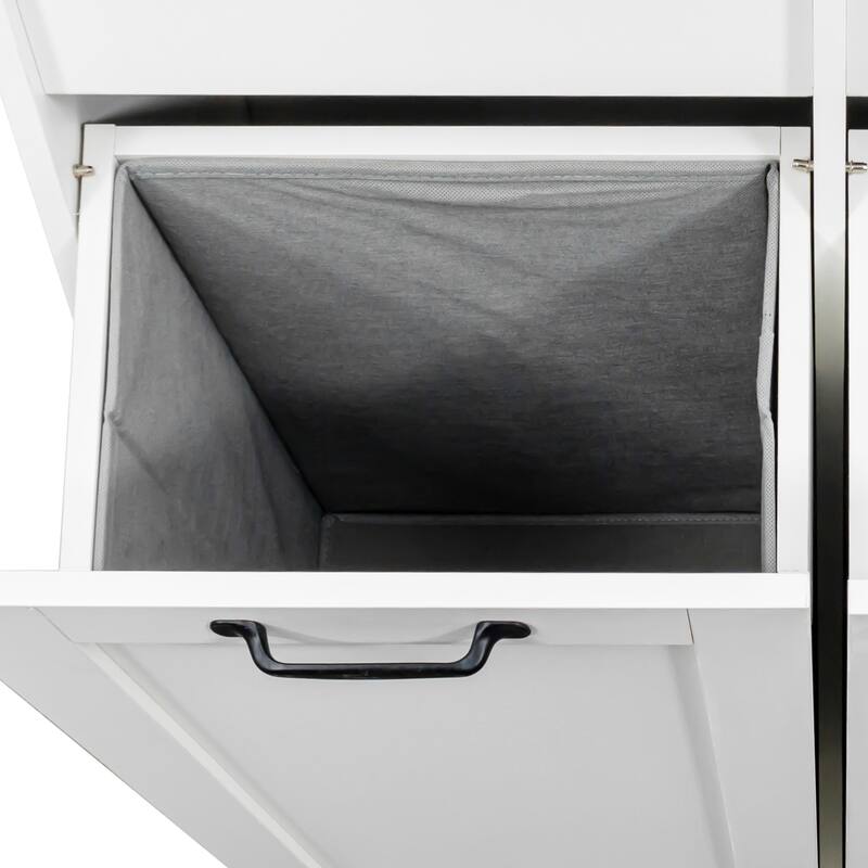 Laundry Cabinet with Doors and shelf, Tilt-Out Laundry Hamper, Multiple Storage Space, Freestanding Style - White
