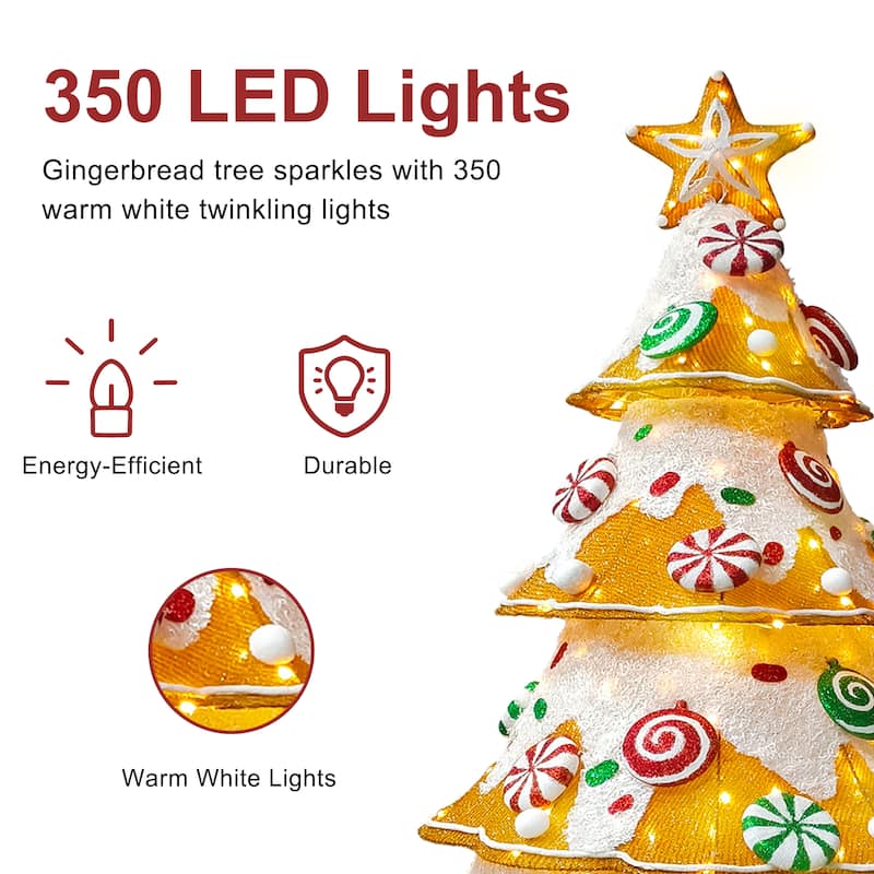 Puleo International 6' Gingerbread Outdoor Christmas Tree with 345 Warm White LED Lights - Brown