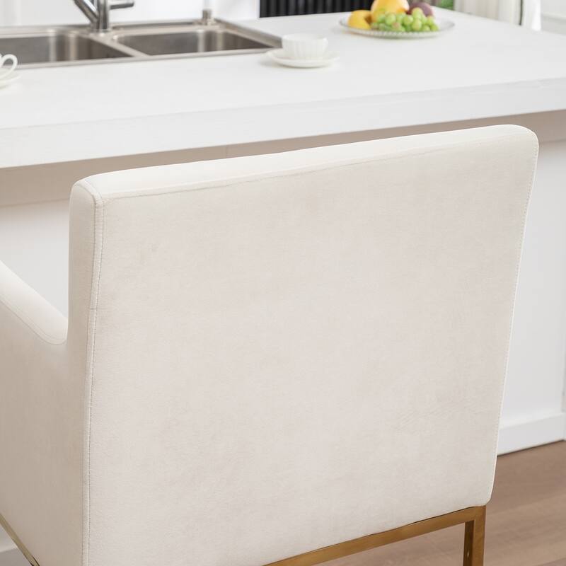 SEYNAR Mid Century Modern Velvet Accent Armrest 27-inch Tall Bar Stool Set of 2 with Metal Frame