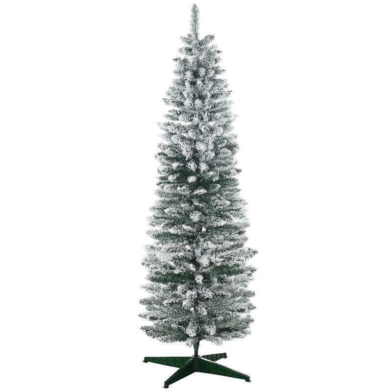 HOMCOM 6' Snow Flocked Artificial Pencil Christmas Tree, Slim Xmas Tree, Green - 5.89 ft