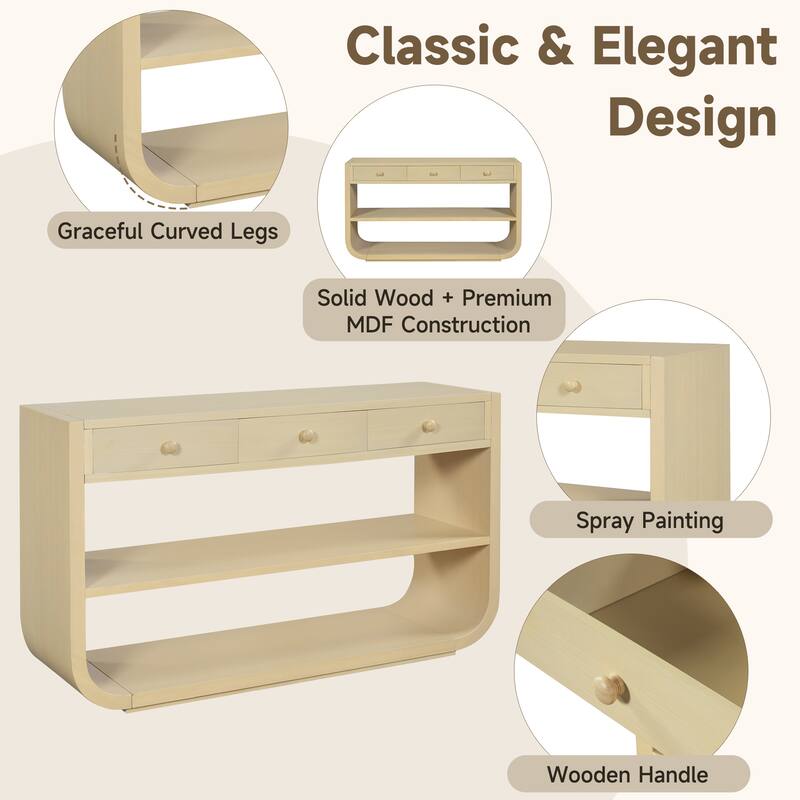 Christopher Knight Home - Modern Entryway Curved Console Table with Soft-Close Drawers & Open Shelves for Living Room, Hallway