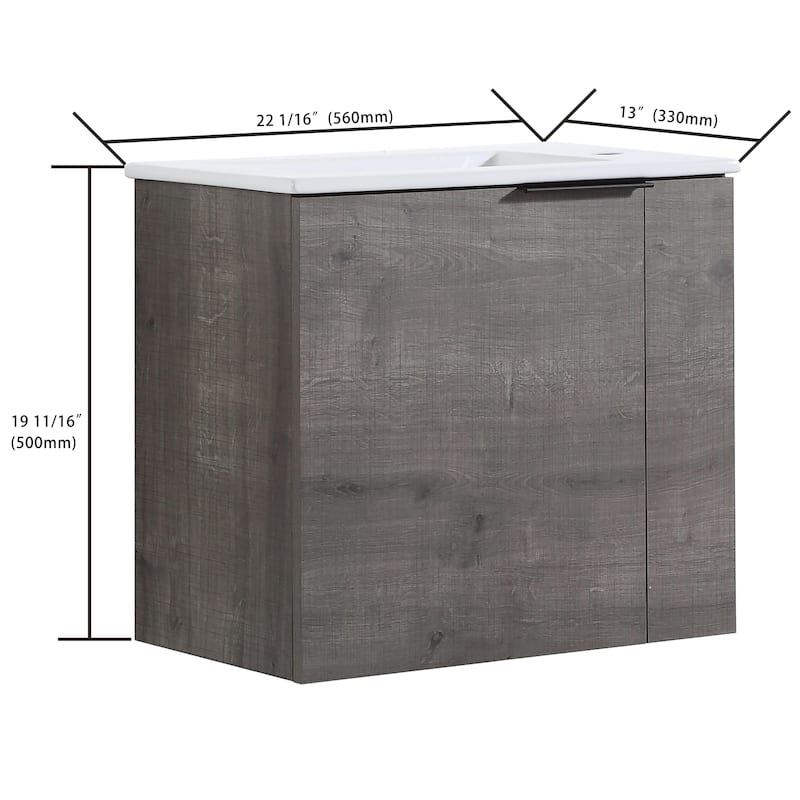 ARTCHIRLY 22" Bathroom Vanity with Ceramic Sink, Floating Bathroom Vanity with Soft Close Door