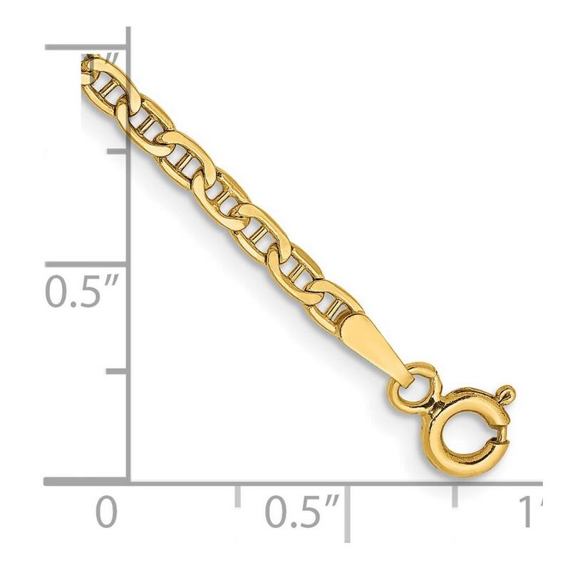 Curata 14k Yellow Gold Hollow Polished Spring Ring Lightweight 2.40mm Anchor Chain Bracelet - 7 Inch