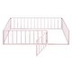 preview thumbnail 5 of 8, Pink Twin Size Metal Floor Bed Frame with Fence & Door