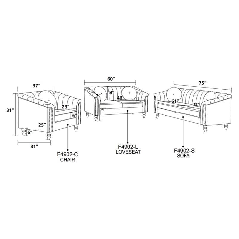 Bobur Vintage Sofa Set Black Lint Sectional Sofa