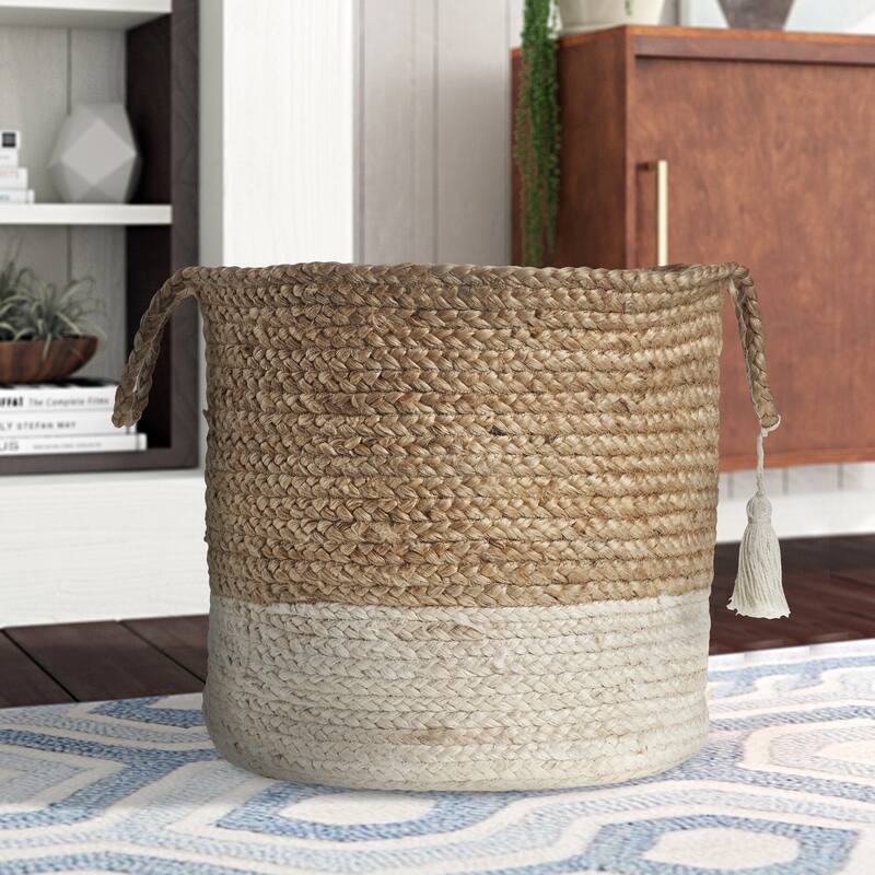 Sevita Two-Tone Handbraided Jute Storage Basket with Handles