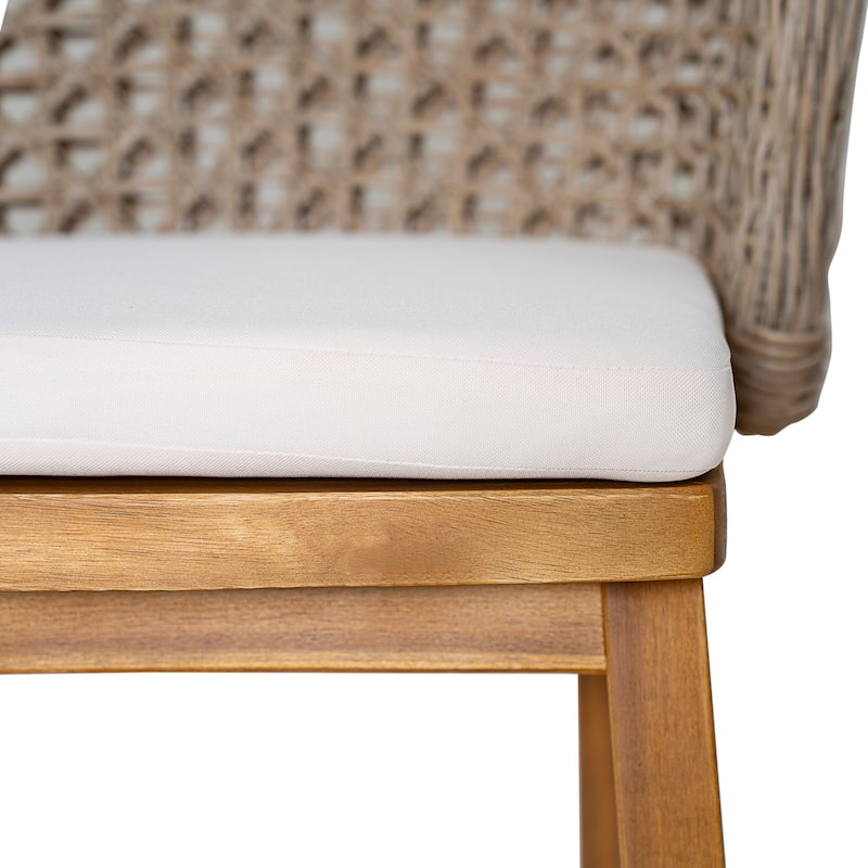 Scott Living Dome Outdoor Bar Stool Acacia Wood and Light Brown Wicker, Set of 2