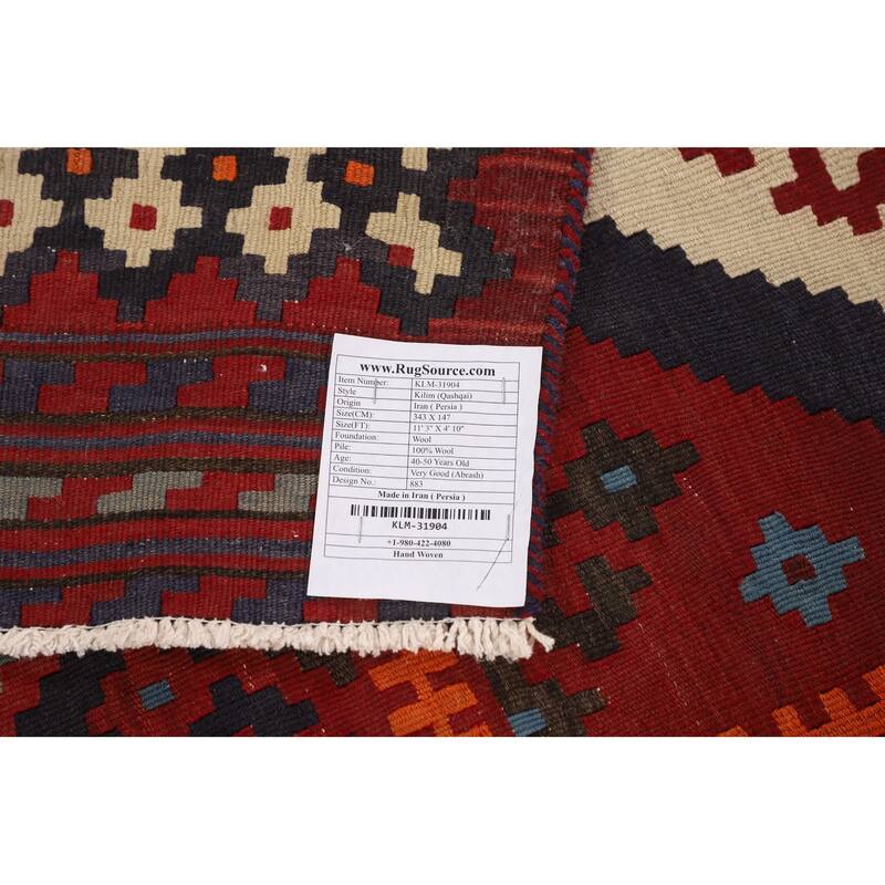 Kilim Qashqai Persian Vintage Rug Flatweave Wool Carpet - 4'10"x 11'3"