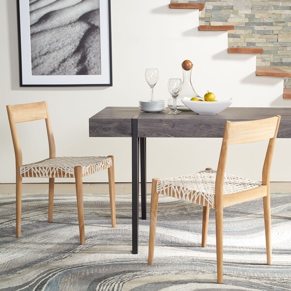 Woven leather online dining room chairs