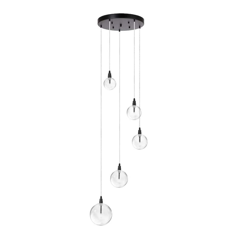 5 Light Nordic Cluster Orb Glass Pendant Lamp Adjustable Height Hallway Stairway - Black