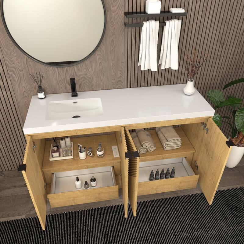 Milano 60" Freestanding Bathroom Vanity with Left White Sink