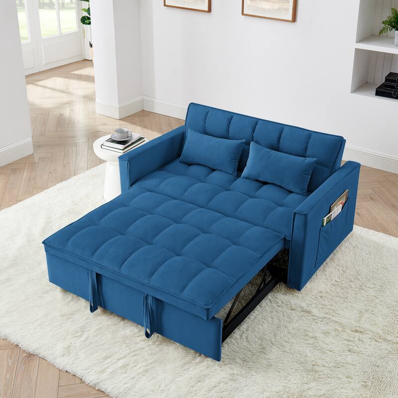 Anmytek 54.33 Inch Space-Saving Velvet Sofa Bed - 3 Lengths Foldable Pull-Out Adjustable Back