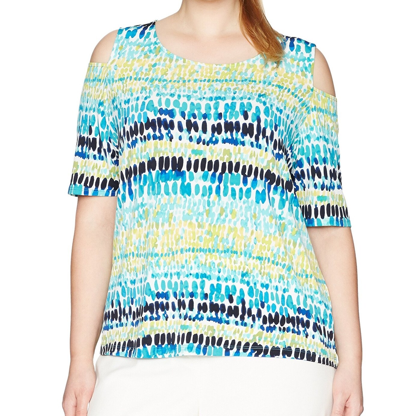Shop Kasper Blue Island Women S Size 2x Plus Cold Shoulder Dot