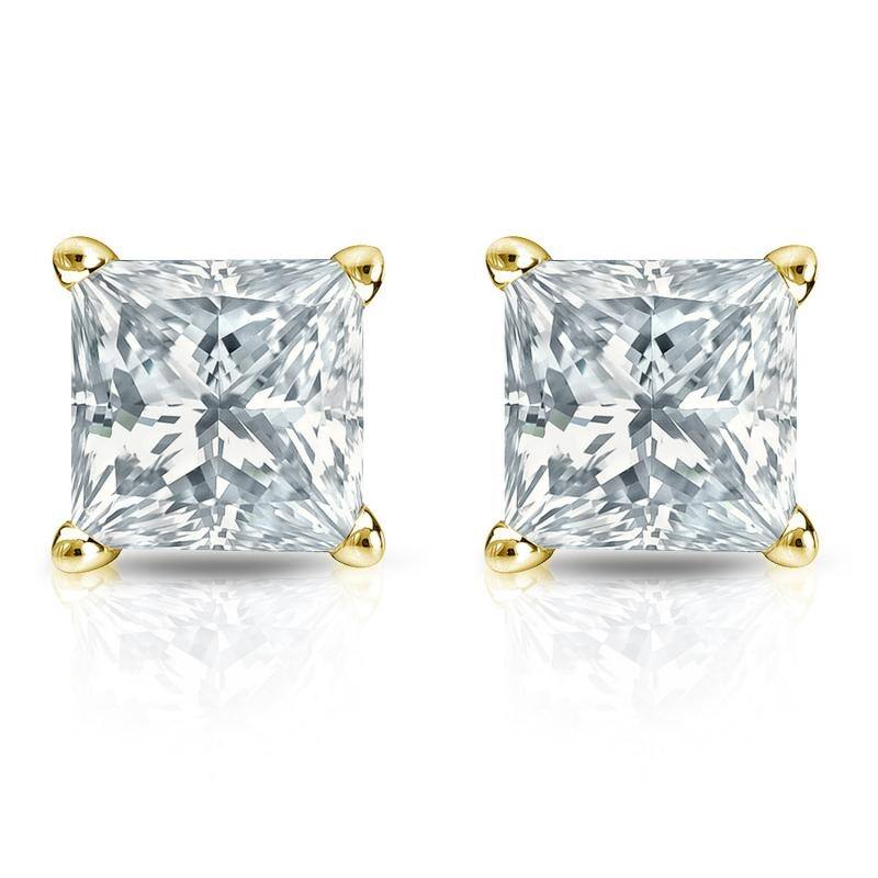 Auriya 14-karat Gold Lab Grown 2.50 carat TDW Princess Diamond Stud Earrings 4-Prong Basket Push-back