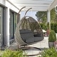 preview thumbnail 44 of 128, LeisureMod Modern 2-Person Egg Hanging Swing Chair with Beige Wicker, Oxford Fabric Cover, Patio Hammock Lounger and Cushions