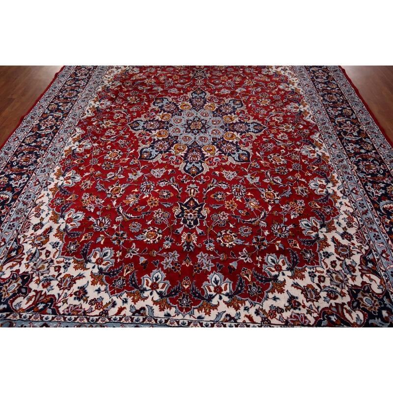 Floral Kashan Turkish Rug Machine-Made Bedroom Red Carpet - 9'8" x 12'9"