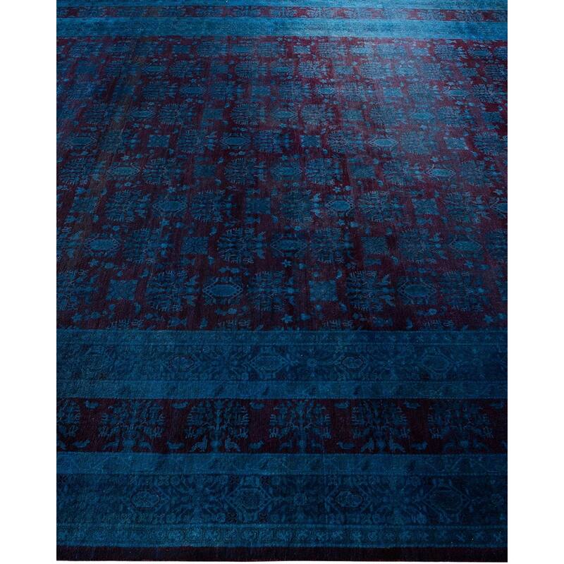 Overton Hand Knotted Wool Vintage Inspired Modern Contemporary Overdyed Blue Area Rug - 8' 2" x 10' 3"