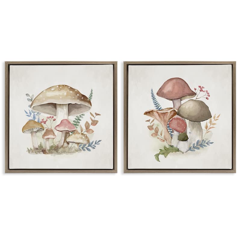 Stupell Pastel Blooming Mushrooms Framed Floater Canvas Wall Art Design By Mollie B. (Set of 2) - 25 x 25 - Brown
