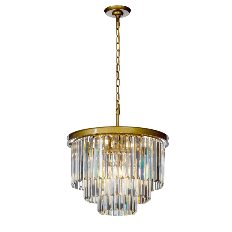 6-Lights Modern 3-Tier Round Fringe Crystal Chandelier - W 20" - Painted Bass