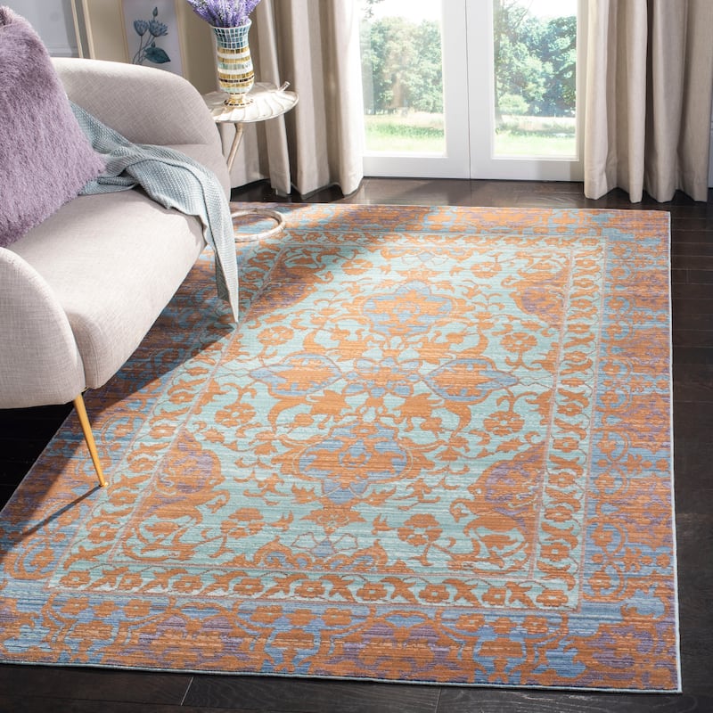 SAFAVIEH Valencia Kanika Distressed Vintage Boho Oriental Polyester Rug - 5' x 8' - Blue/Gold