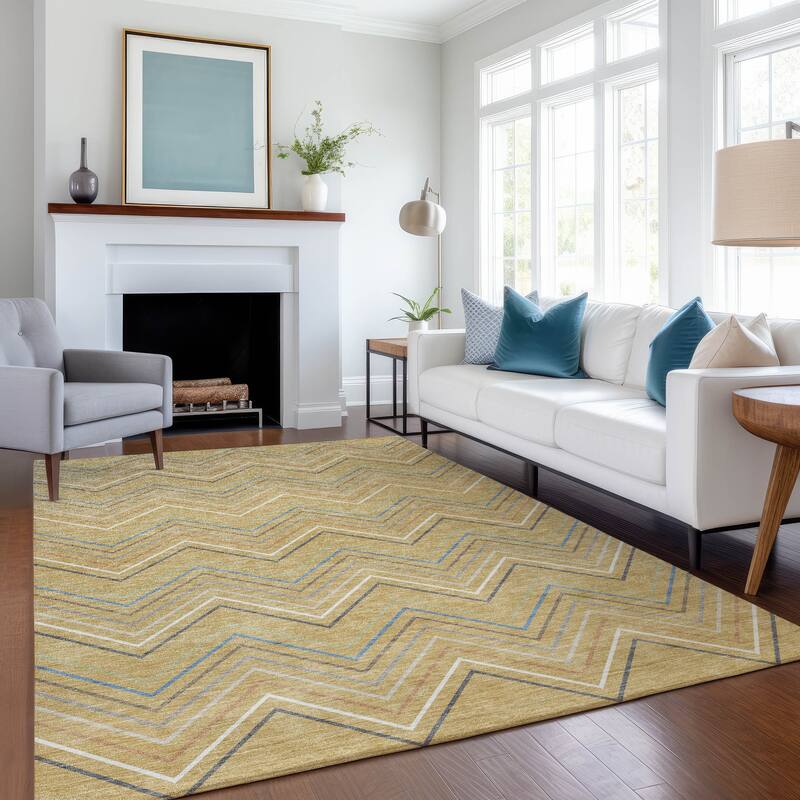 Machine Washable Indoor/ Outdoor Modern Chevron Chantille Rug