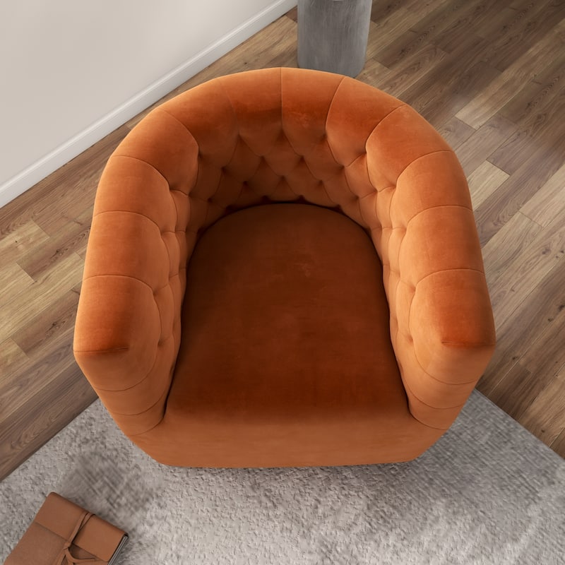 Luxor Mid-Century Modern Comfy Burnt Orange Velvet Swivel Accent Chair