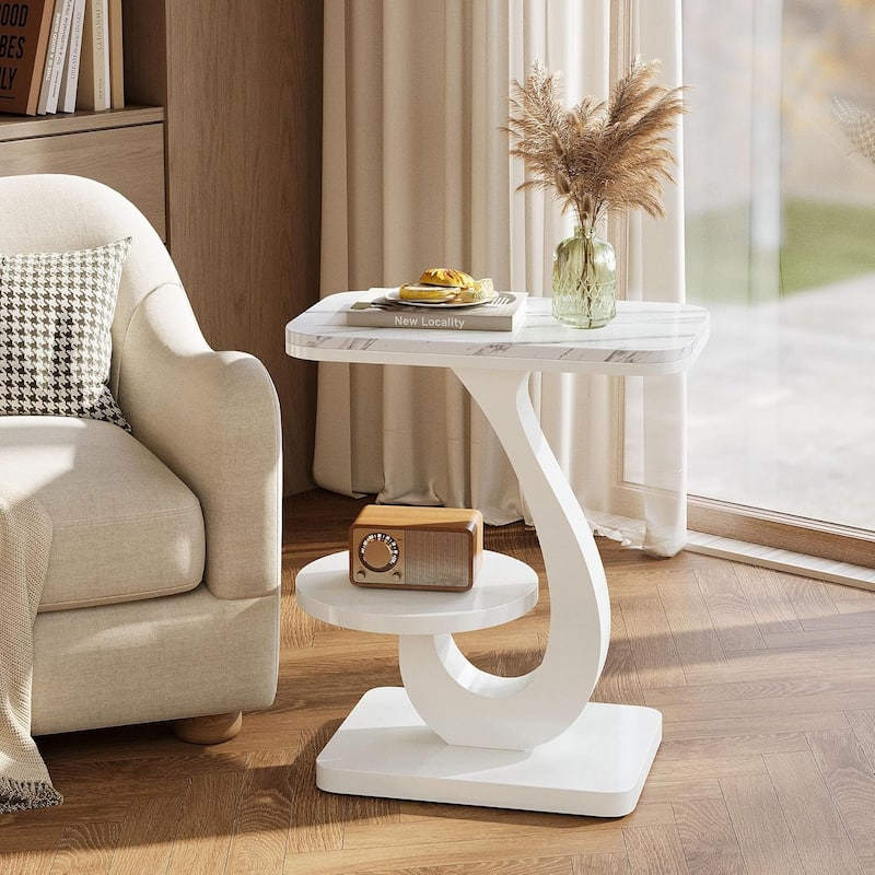 C-Shaped End Table for Living Room, 2-Tier Small Modern Couch Side Table - 19.68" L x 11.81" W x 23.62" H