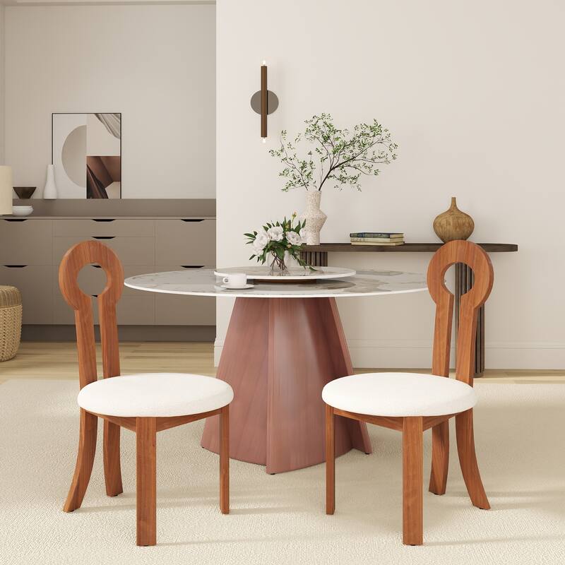 Modern Berber Fleece Upholstered Dining Chair Solid Wood Dining Chair ( Set of 2)