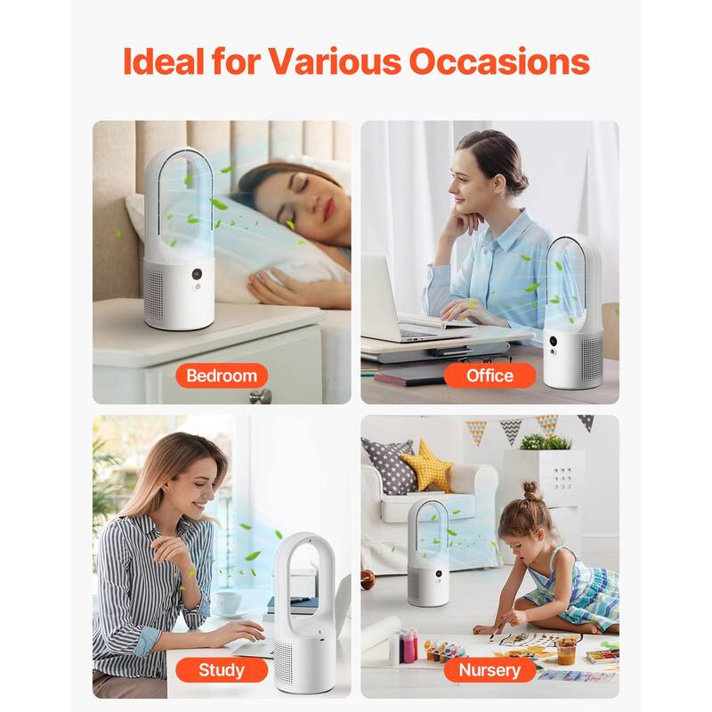 Portable Desk Bladeless Fan 6-Speed with Battery for Bedroom Office