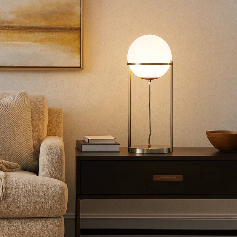 Jim 22 Inch Table Lamp, LED Light, Metal Body, Modern Globe Shade, Brass