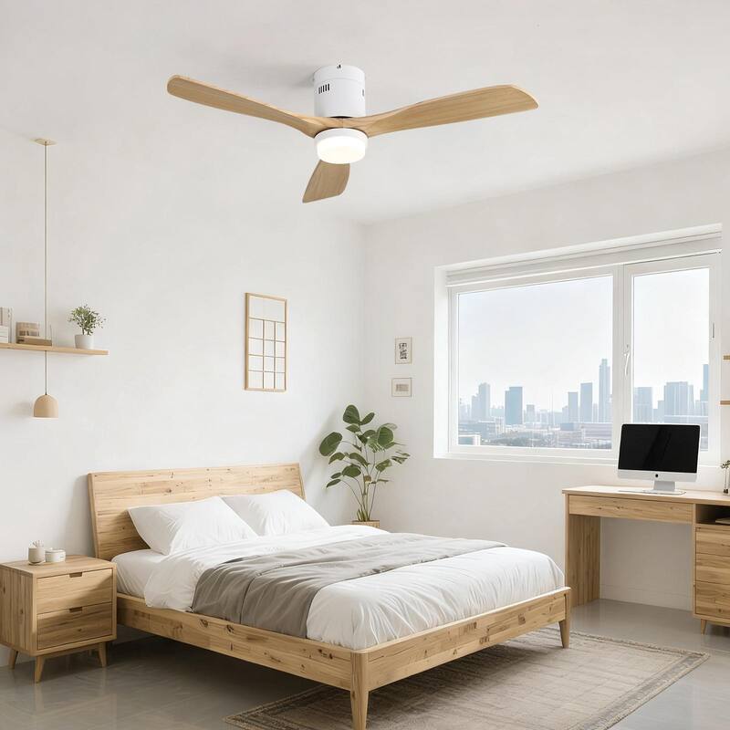 Sofucor 52"Solid Wood Modern,Farmhouse Indoor Ceiling Fan Chandelier with Remote,Adjustable light,Smart Optional