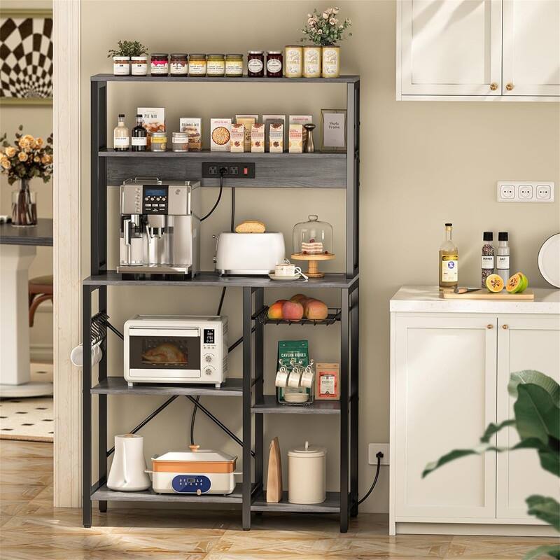 Bakers Rack with Power Outlet - 35.4"D x 15.6"W x 64"H