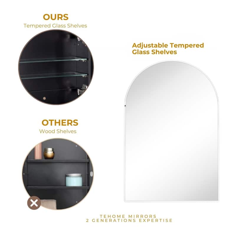TEHOME Dake Arched Bathroom Medicine Cabinet with Mirror Recessed and Surface Mount Medicine Cabinet Mirror