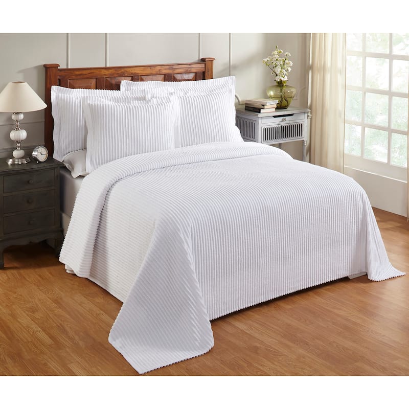 Better Trends Chenille Bedspread Set w/Sham 100% Cotton Soft Lightweight All-Season Fluffy & Cozy Bedding Set Jullian Collection - White - Queen