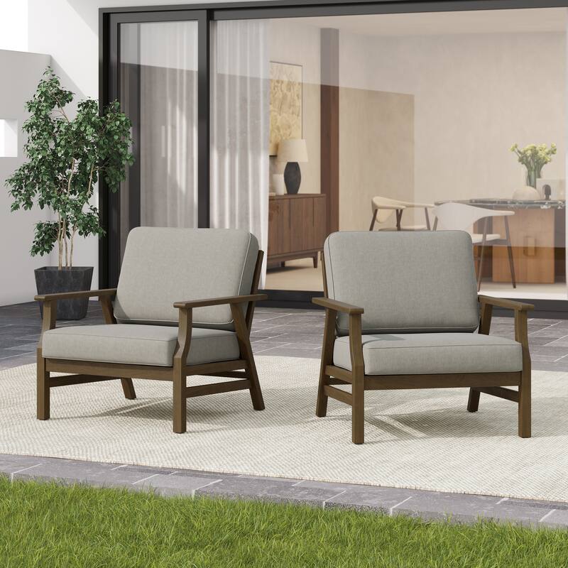 2 Set Outdoor Club Chairs with Cushions Teak Wood Patio Chairs