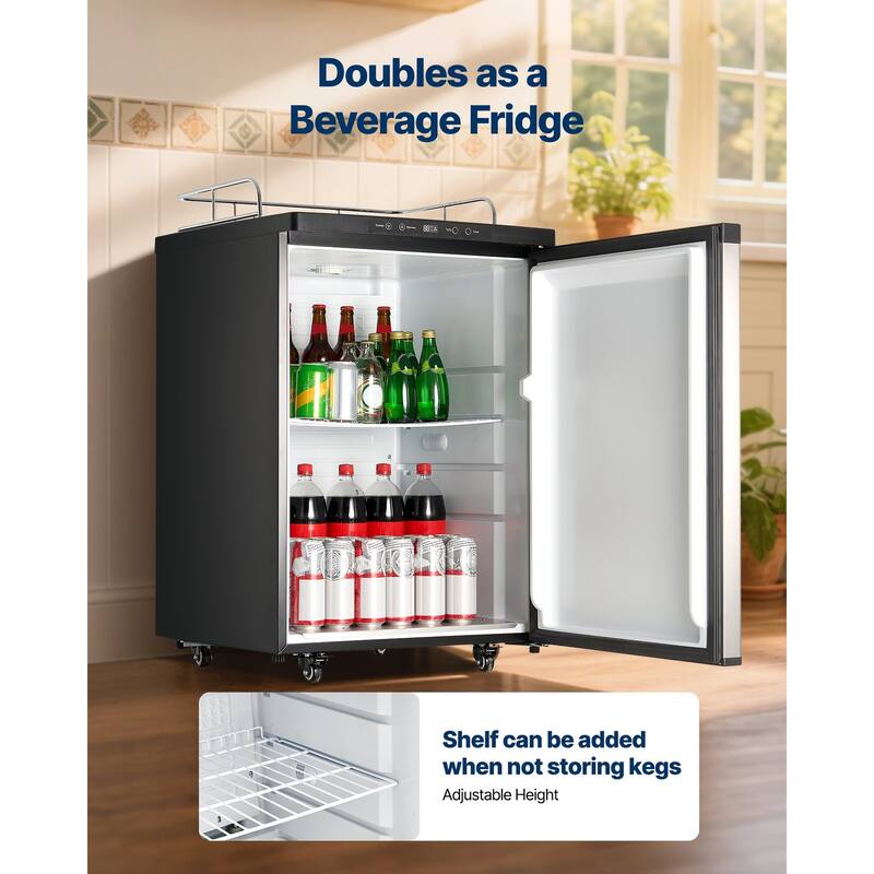 Beer Kegerator with 2 Faucets and CO2 Tank, Full Size, 162L - 23.7 x 30.1 x 53.1 in