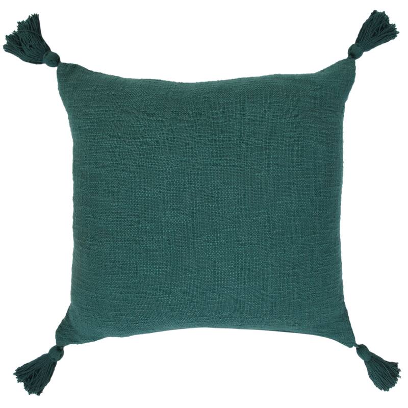 Handwoven Solid Square Cotton Throw Pillow Cover with Tassels - 20" - Green